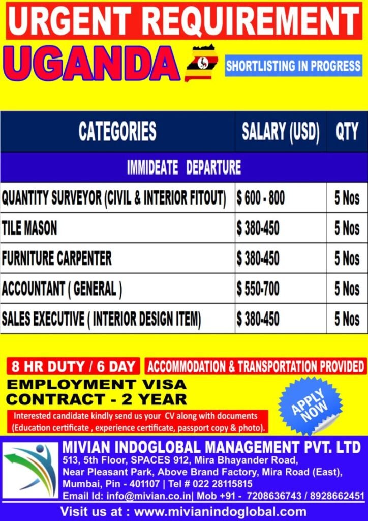 Uganda Jobs 2026 – Immediate Hiring | Construction, Interior & Sales Roles | Apply Now