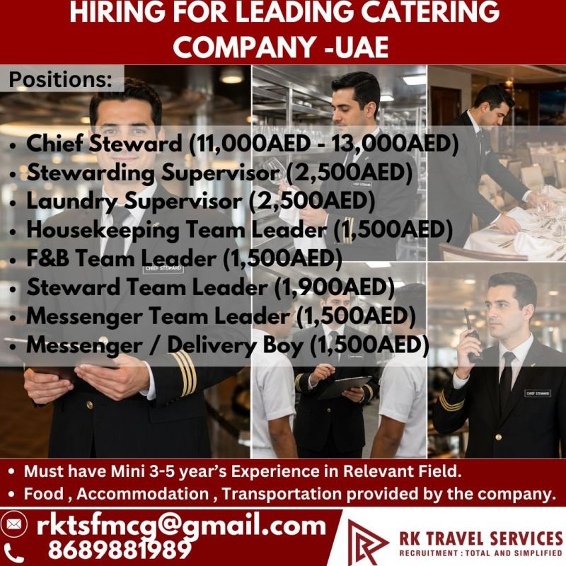 UAE : Hiring For Leading Catering Company