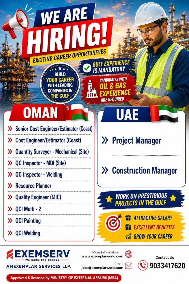 Oman & UAE Hiring | Engineers, QC Inspectors & Managers Required