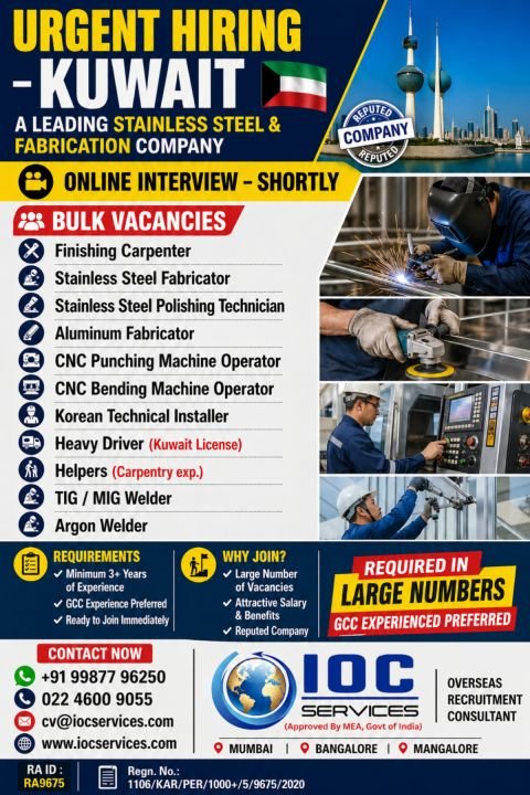 Kuwait Jobs 2026 – Urgent Hiring for Stainless Steel & Fabrication Company | Online Interview