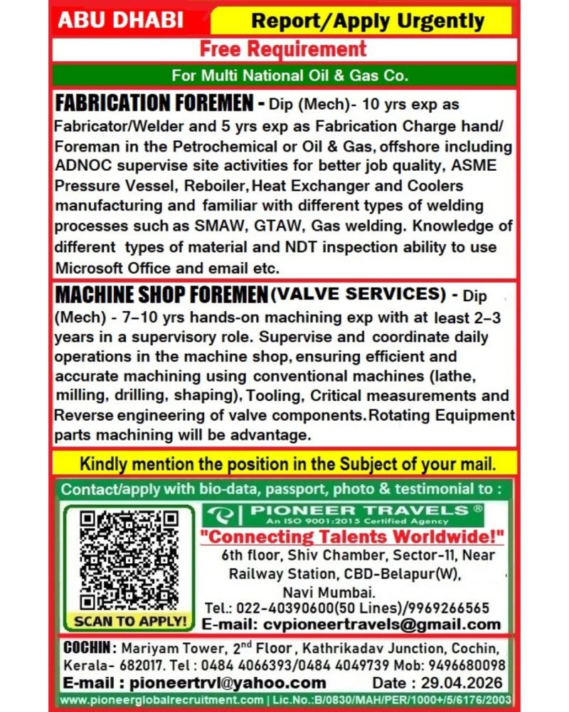 UAE : Hiring For MNC Oil & Gas Company