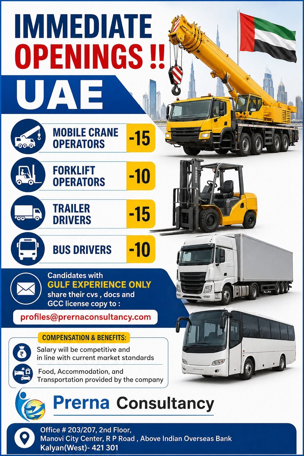 UAE Jobs 2026: Immediate Openings for Crane Operators, Drivers & Forklift Operators