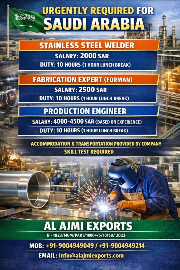 Jobs in Saudi Arabia – Hiring For Industrial and Engineering roles | Apply Now