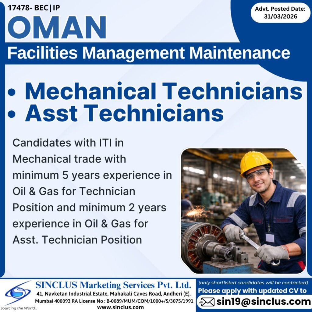 Oman : Hiring For Facilities Management Maintenance in the Oil & Gas sector