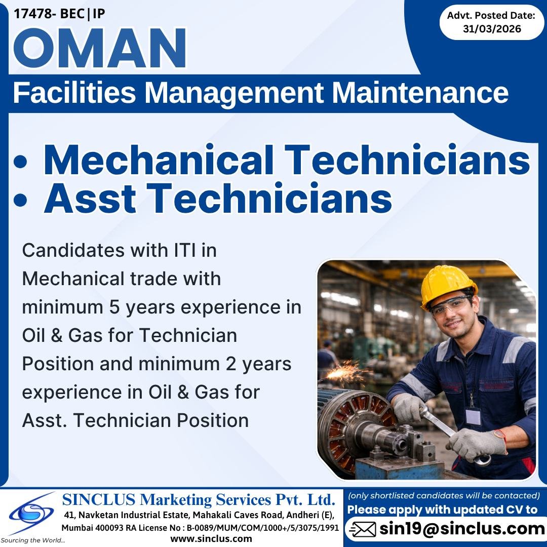 Oman : Hiring For Facilities Management Maintenance in the Oil & Gas sector