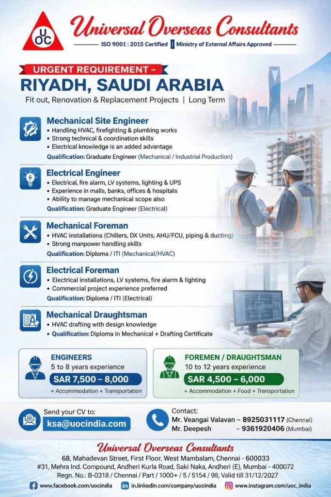 Urgent Engineering Jobs in Riyadh, Saudi Arabia – Long-Term Projects | Apply Now