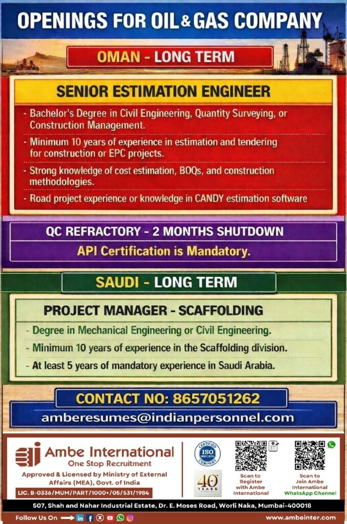 Oil & Gas Jobs in Oman & Saudi Arabia – Senior Engineer & Project Manager Vacancies (Long-Term)
