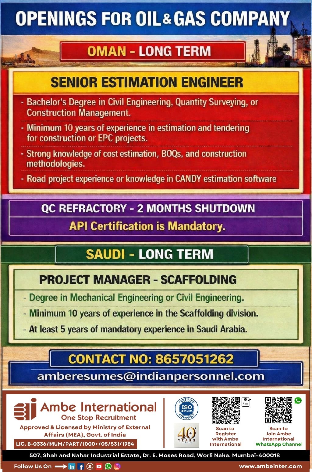 Oil & Gas Jobs in Oman & Saudi Arabia – Senior Engineer & Project Manager Vacancies (Long-Term)