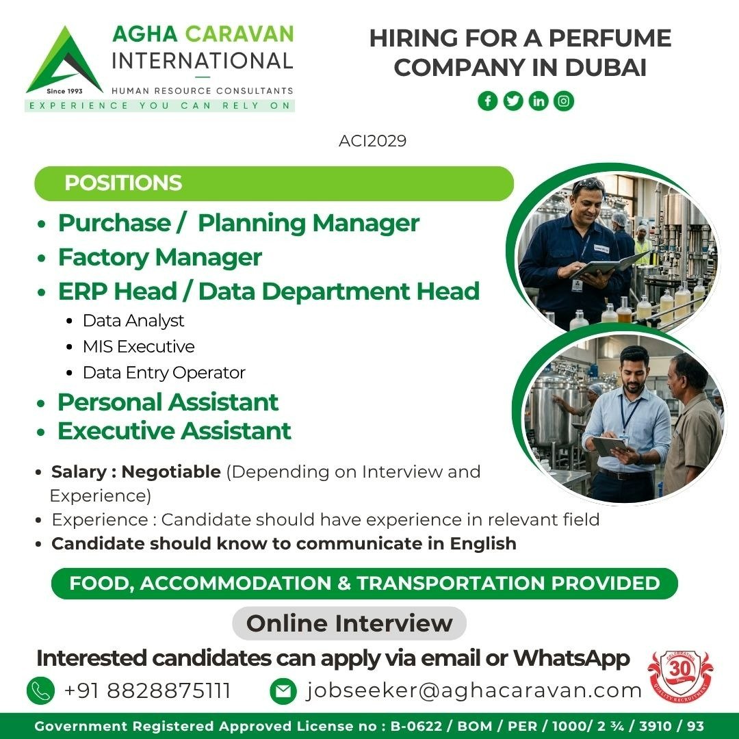 Jobs in Dubai for Perfume Company | Apply Online