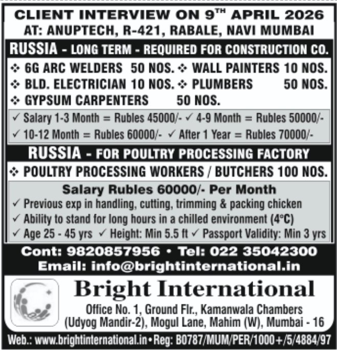 Russia Jobs 2026 – Construction & Poultry Factory Hiring