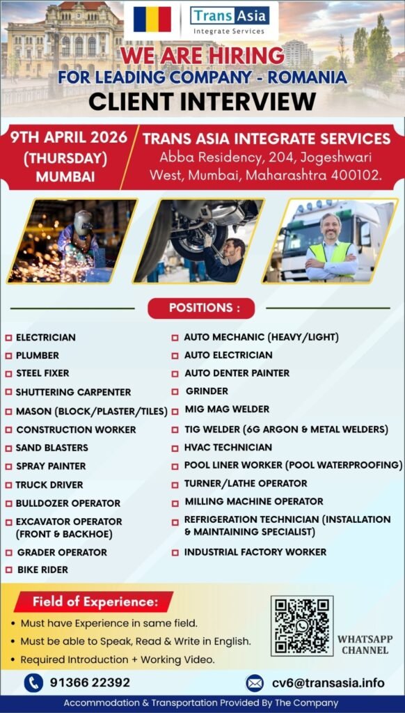 Romania Job Openings 2026 – Work with Leading Company