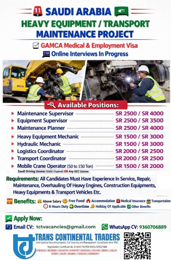 Saudi Arabia Heavy Equipment Maintenance Jobs 2026 – Apply Now Saudi Arabia Heavy Equipment Maintenance Jobs 2026 – Apply Now