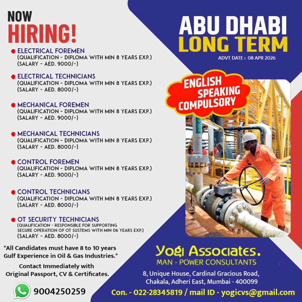 Urgent Hiring for Abu Dhabi – Long-Term Oil & Gas Jobs