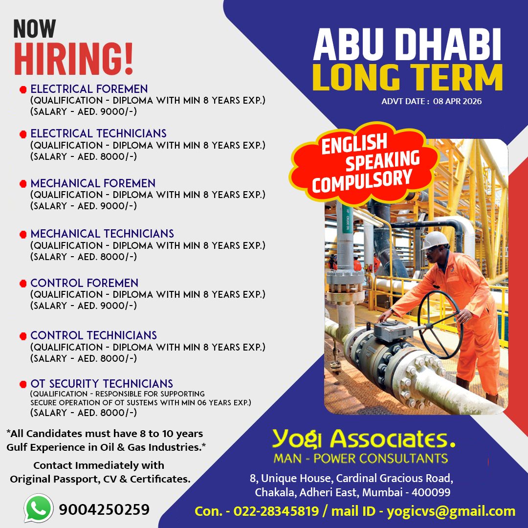 Urgent Hiring for Abu Dhabi – Long-Term Oil & Gas Jobs