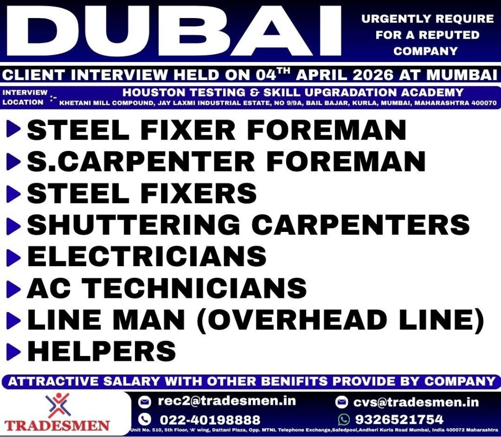 Urgent Jobs in Dubai – Hiring For A reputed company | Apply Now