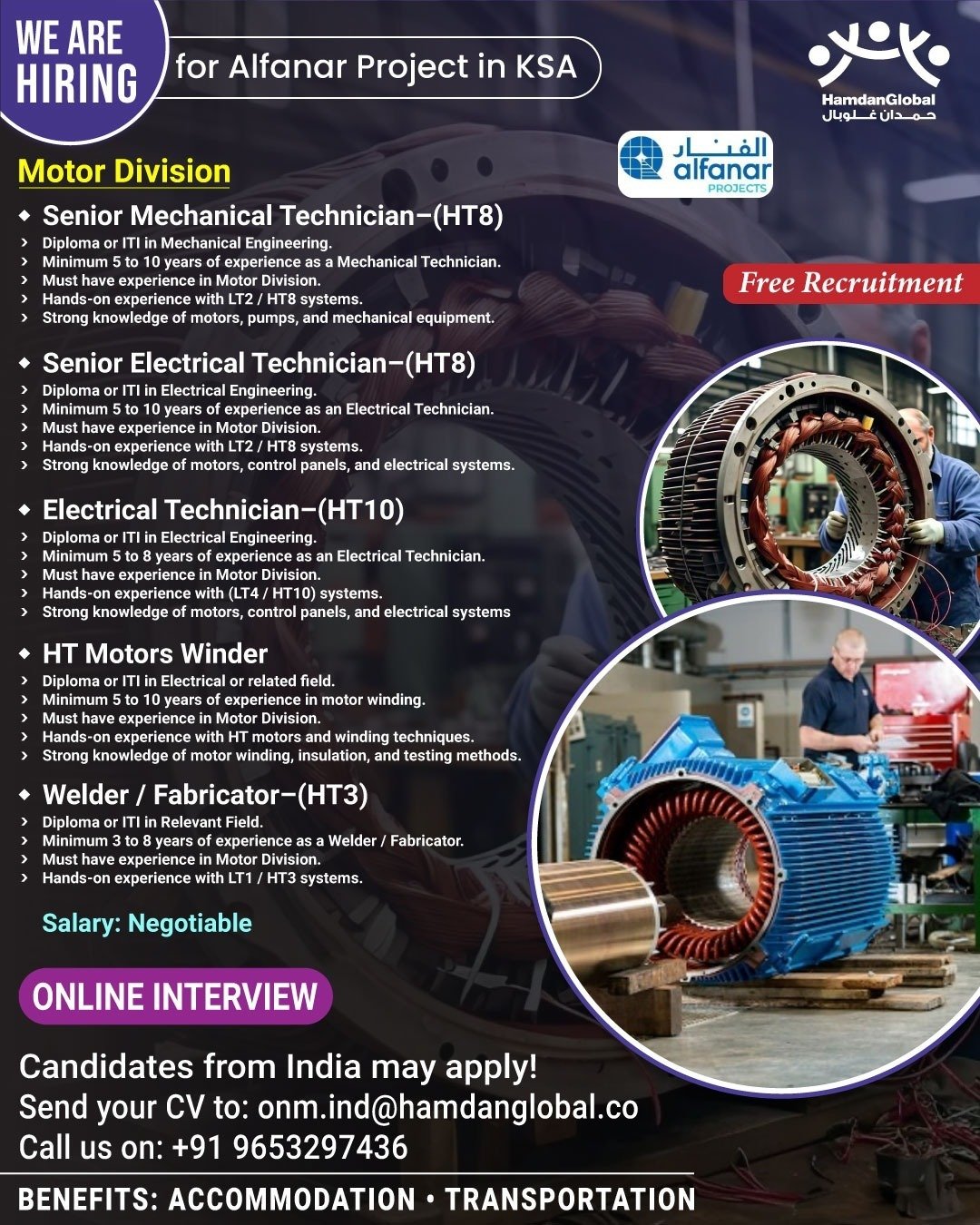 hiring for Alfanar Project in Saudi Arabia