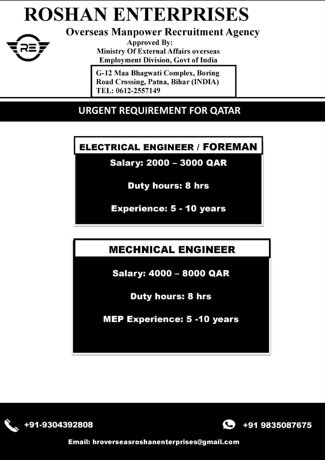 Urgent Hiring for Qatar – Engineering Jobs