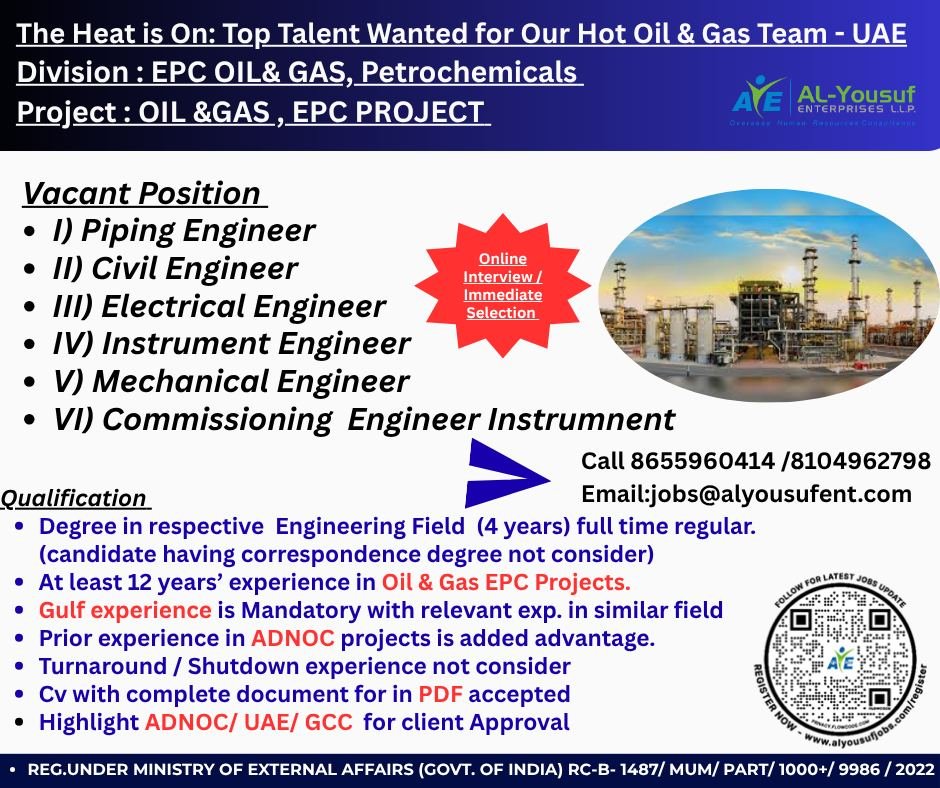 Urgent Hiring for UAE Oil & Gas EPC Projects