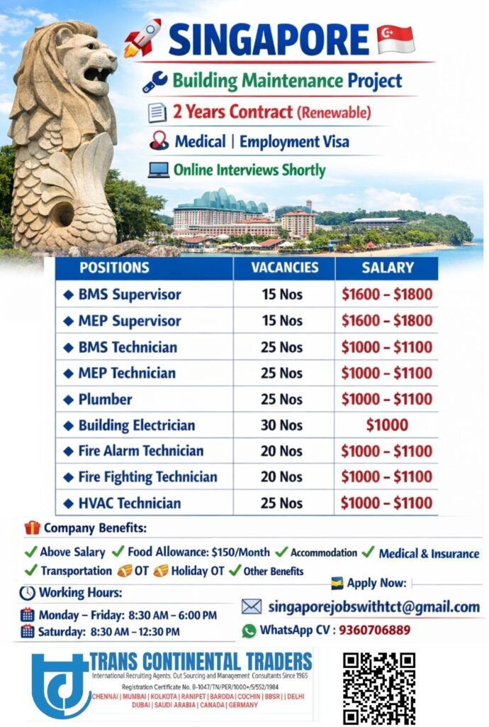 Urgent Hiring for Building Maintenance Project in Singapore Urgent Hiring for Building Maintenance Project in Singapore