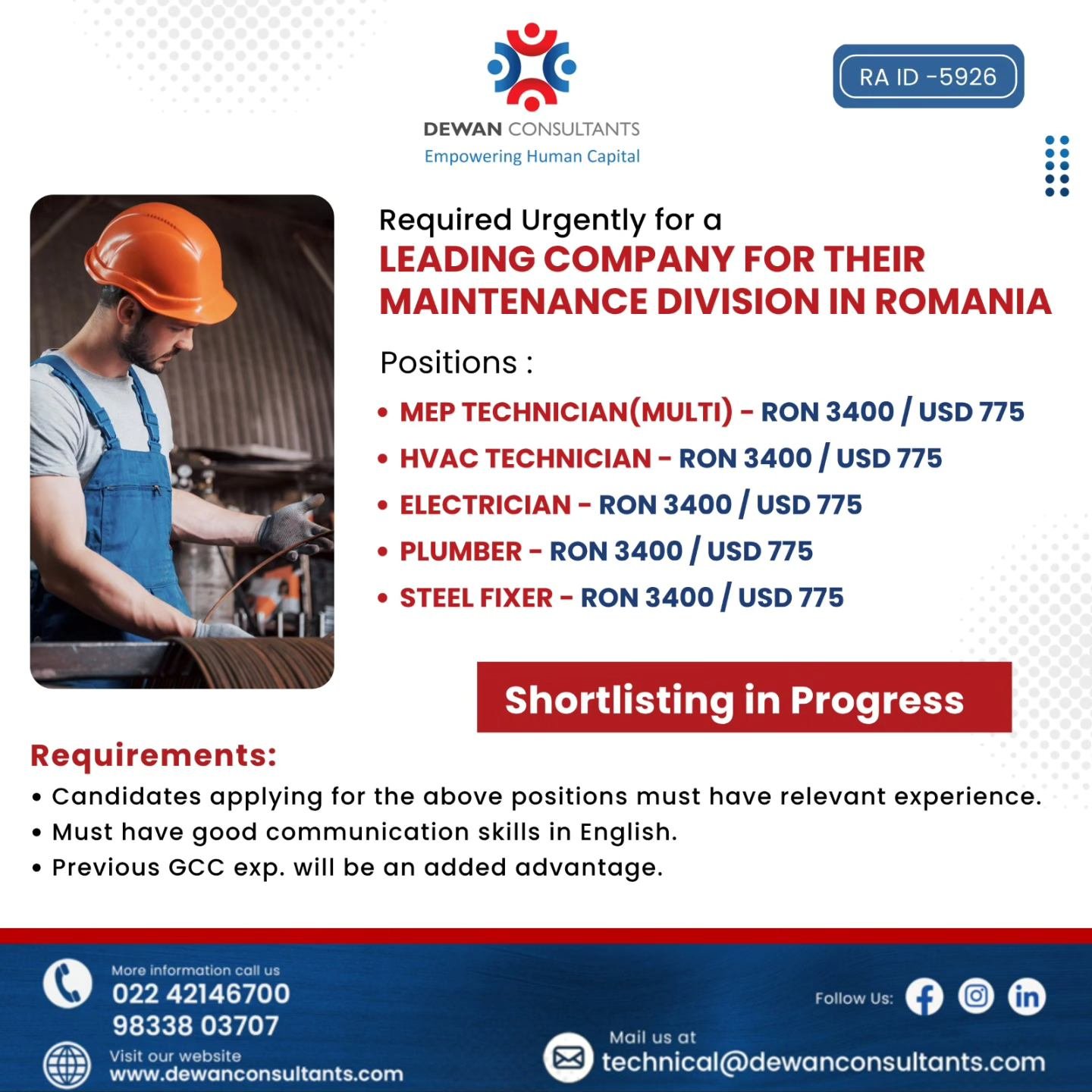 Romania Maintenance Jobs 2026 | Apply Now