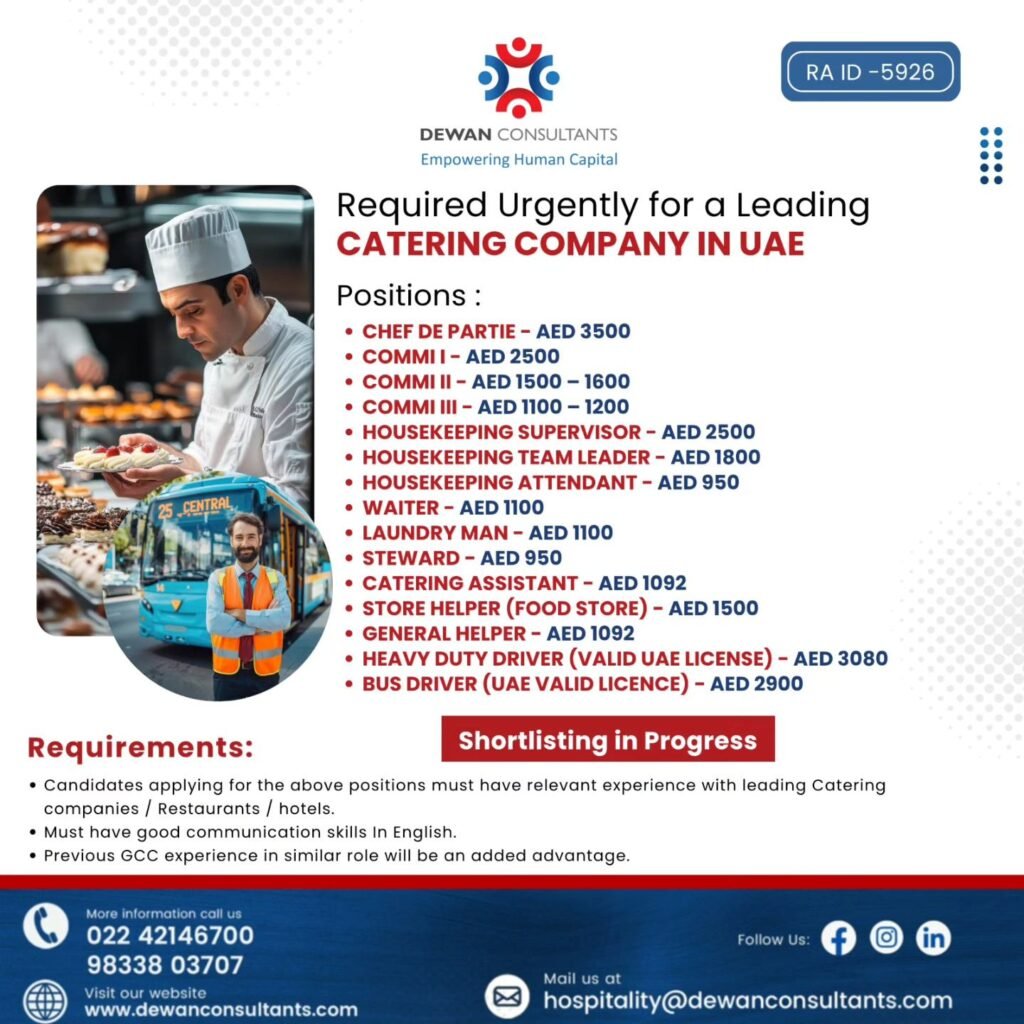 UAE Catering Jobs 2026 | Apply Now
