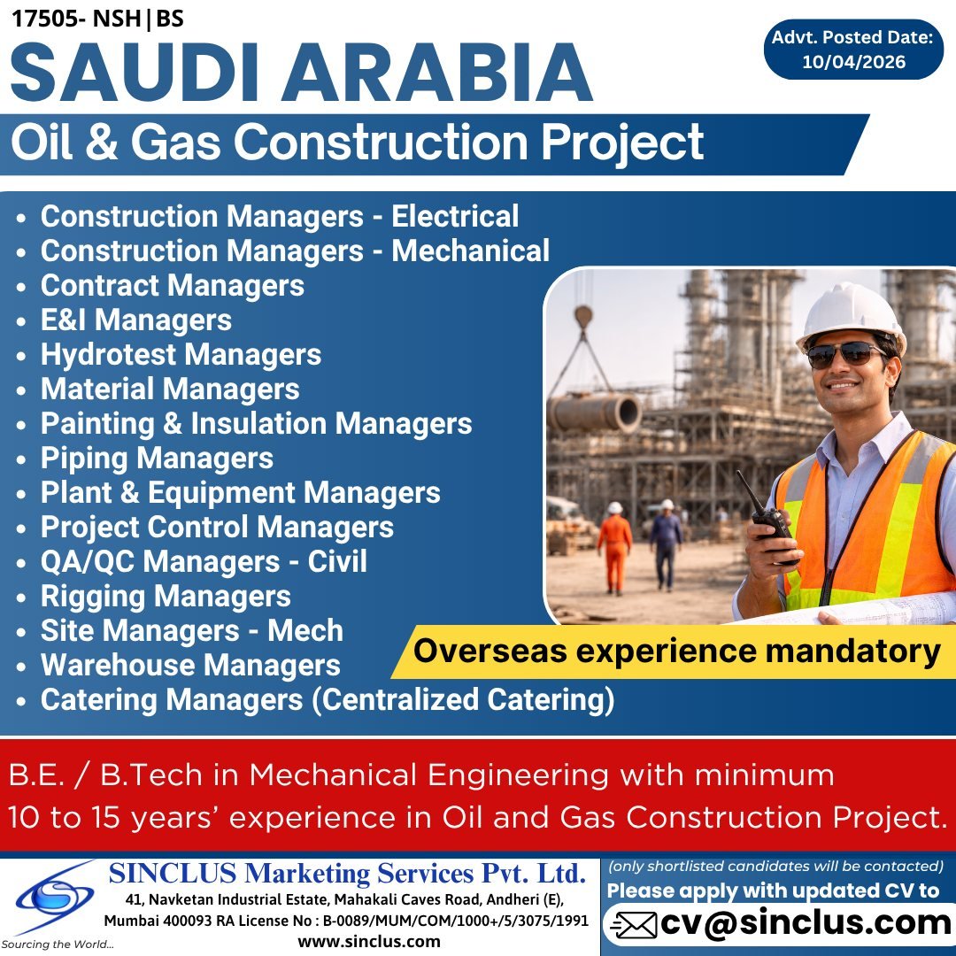 Saudi Arabia Oil & Gas Construction Project Jobs – Apply Now