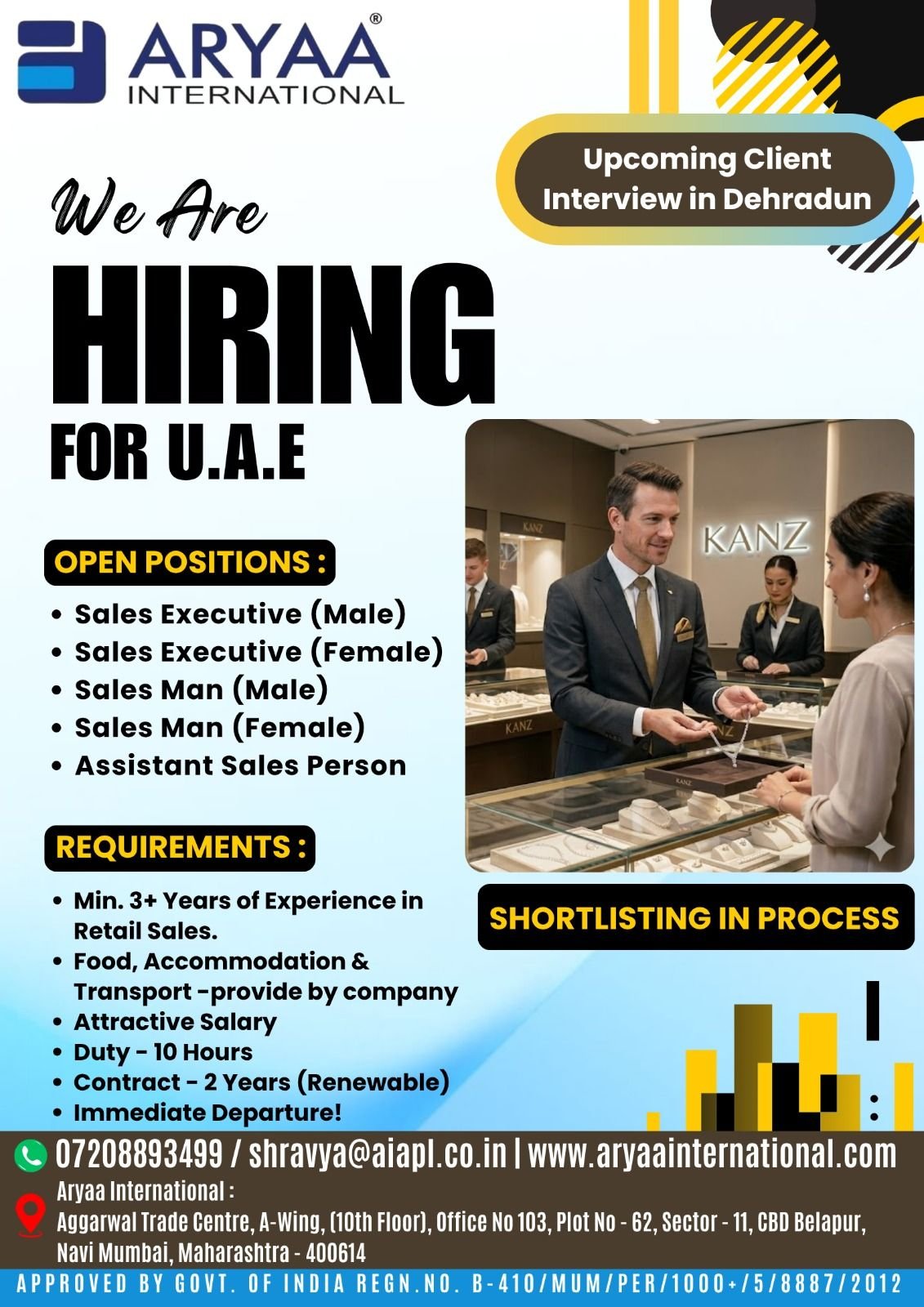 UAE Retail Jobs 2026 – Sales Executive & Salesman Jobs | Free Food & Accommodation