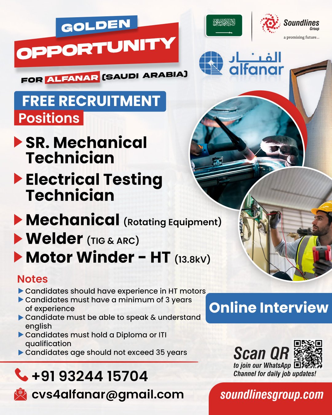 Free Recruitment For ALFANAR Saudi Arabia