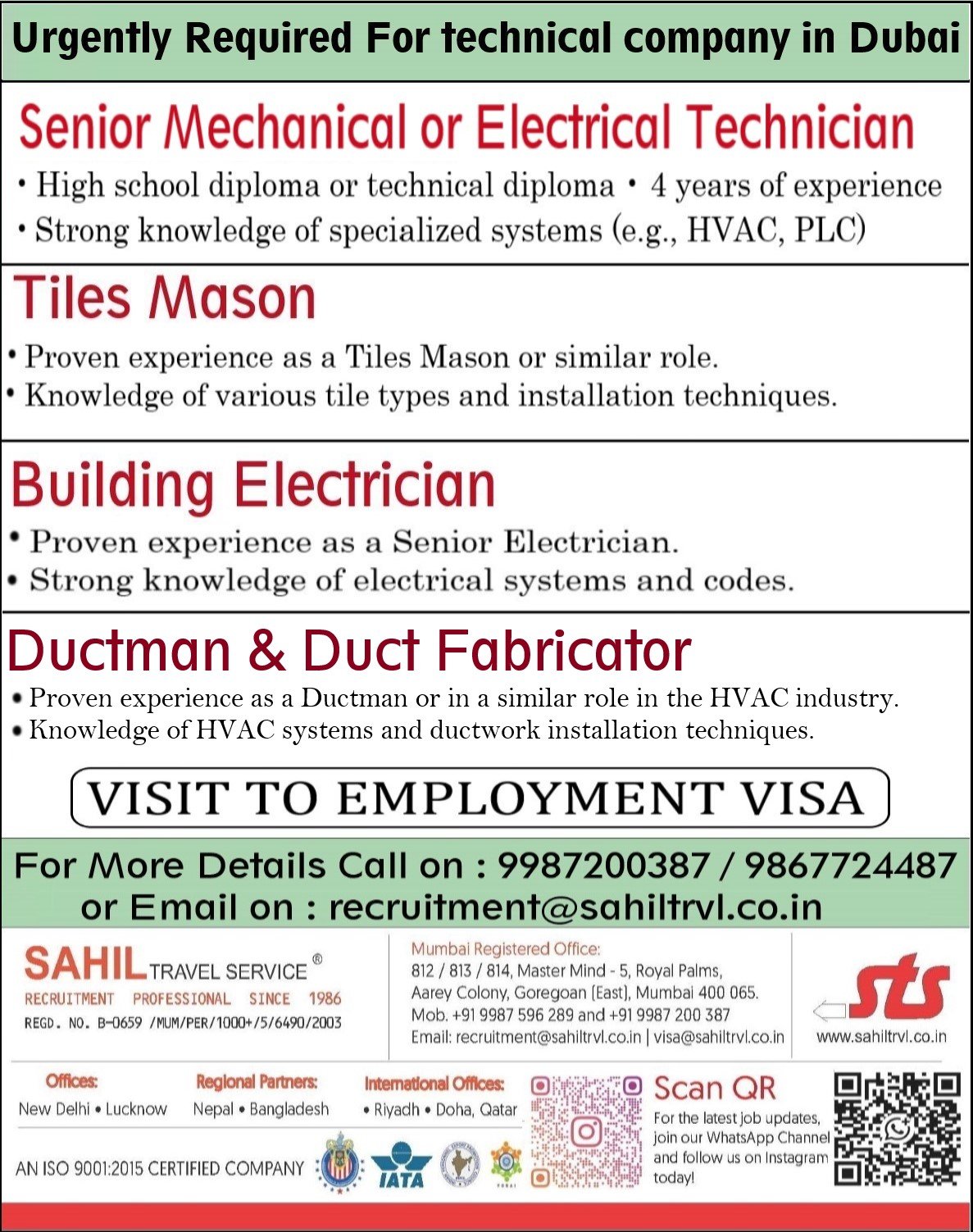 Hiring for Dubai– Reputed Technical company in Dubai