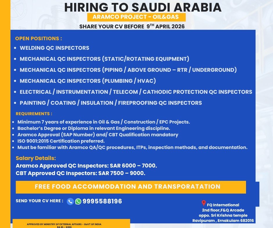 Job Opportunity in Saudi Arabia – Aramco Project