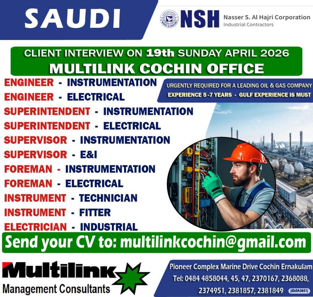 Urgent Hiring For NSH Saudi Arabia