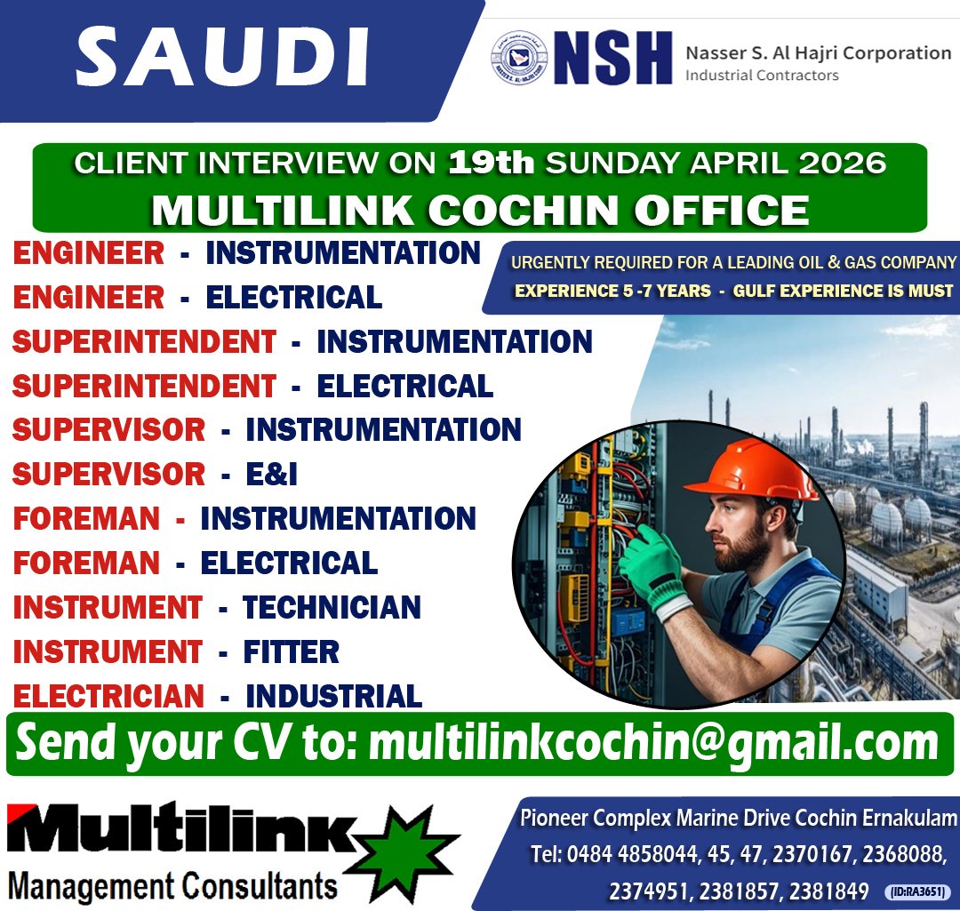 Urgent Hiring For NSH Saudi Arabia