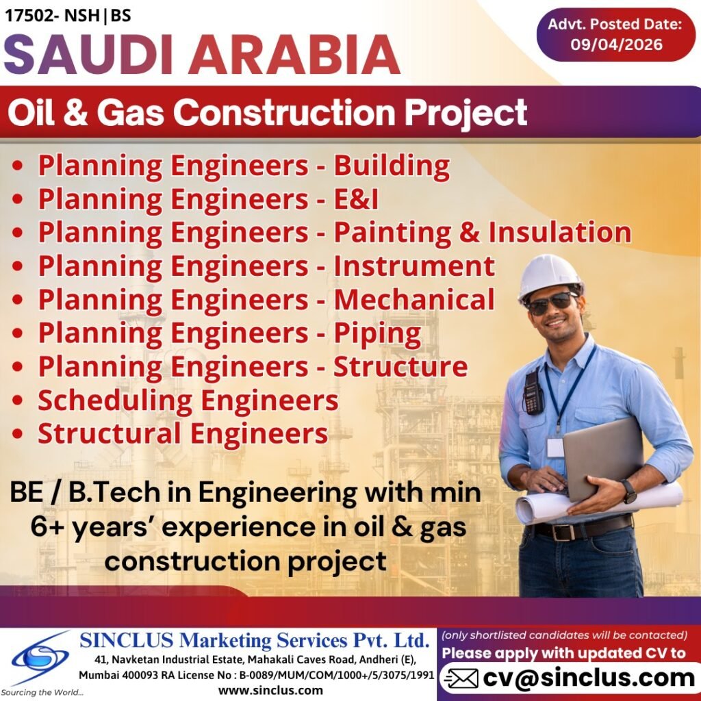 Job Opportunities in Saudi Arabia – Oil & Gas Construction Project Job Opportunities in Saudi Arabia – Oil & Gas Construction Project