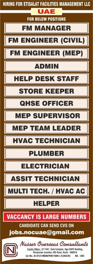 UAE Jobs 2026 – Etisalat Facilities Management LLC Hiring