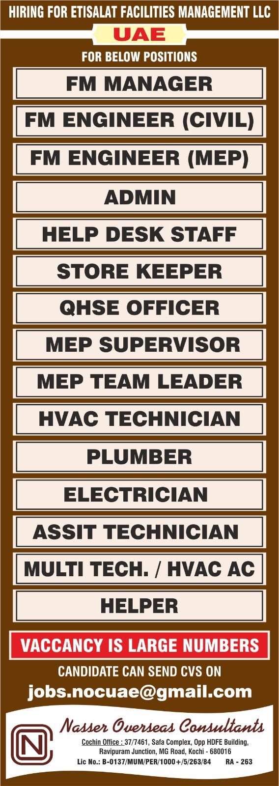 UAE Jobs 2026 – Etisalat Facilities Management LLC Hiring