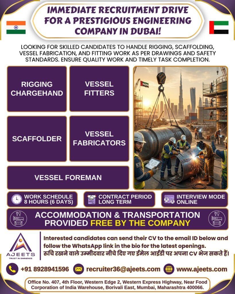 Immediate Hiring for Dubai – Engineering Jobs