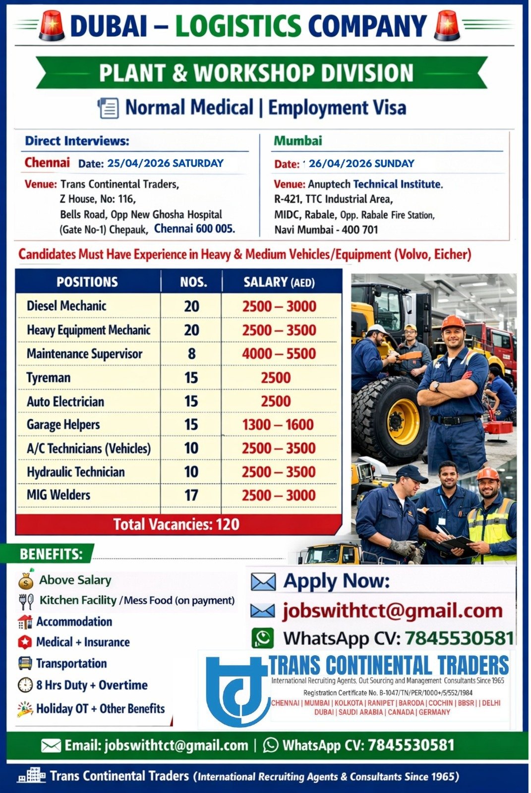 Dubai Logistics Jobs 2026 – Plant & Workshop Division