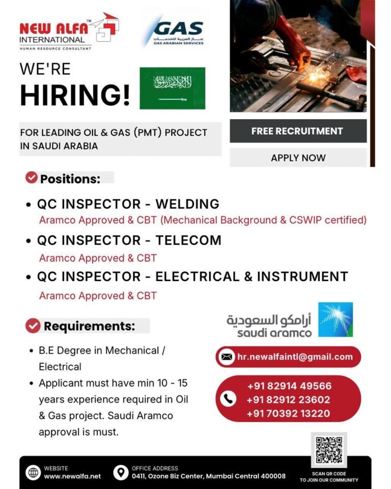 Saudi Arabia Oil & Gas Jobs 2026 | Free Recruitment