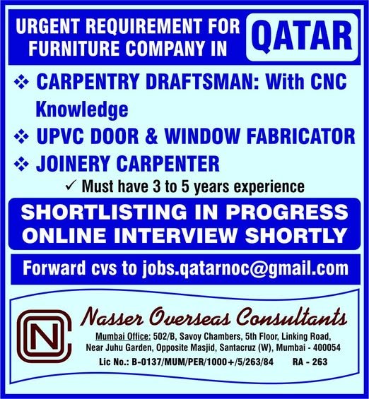 Urgent Hiring for Furniture Company in Qatar