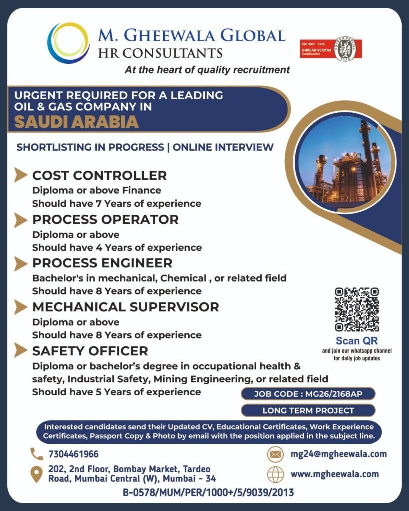 Saudi Arabia Oil & Gas Jobs 2026 – Hiring for Engineers, Operators & Safety Roles