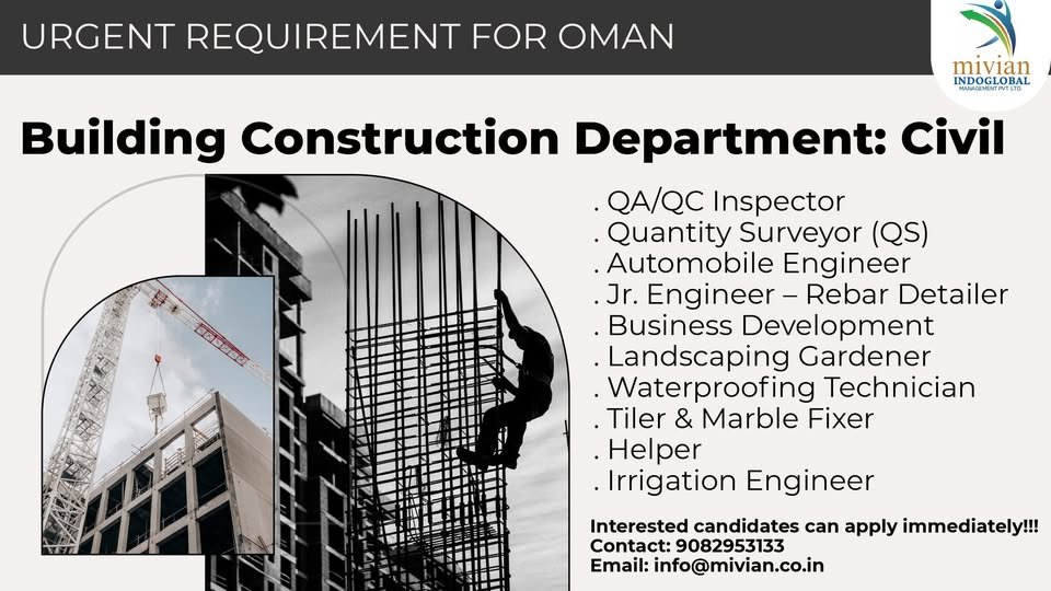 Urgent Civil Construction Job Vacancies in Oman