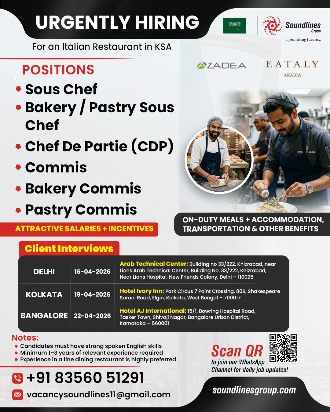 Hiring For an Italian Restaurant in Saudi Arabia