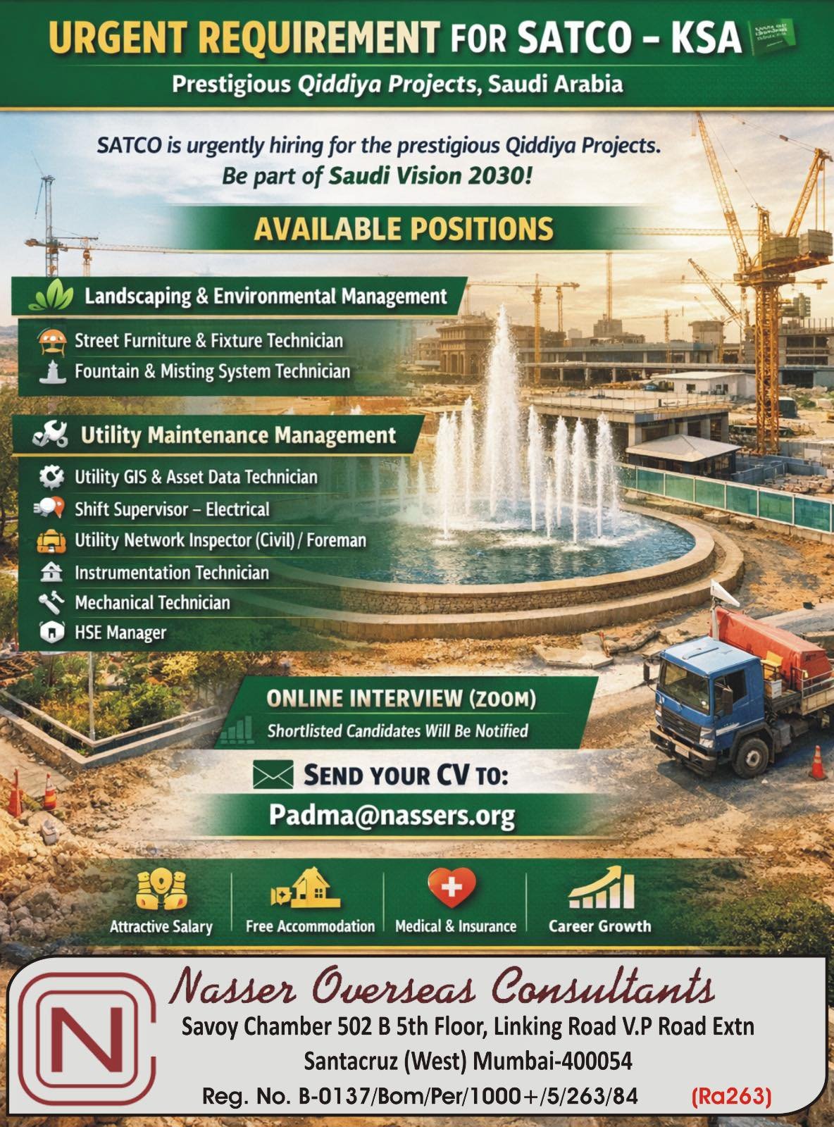 Urgent Hiring for SATCO – Qiddiya Project, Saudi Arabia