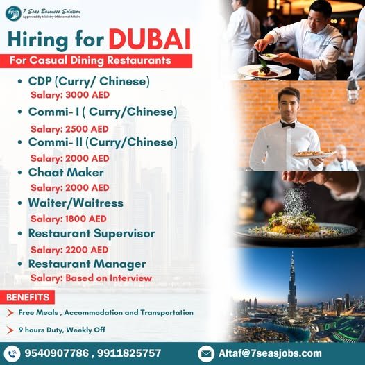 Hiring for Dubai – Casual Dining Restaurants Hiring for Dubai – Casual Dining Restaurants