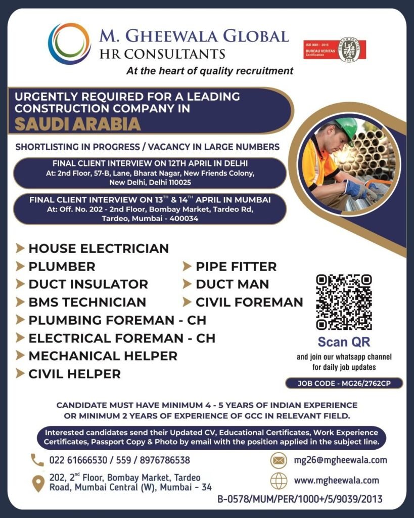 Urgent Construction Jobs in Saudi Arabia 2025 | Apply Now