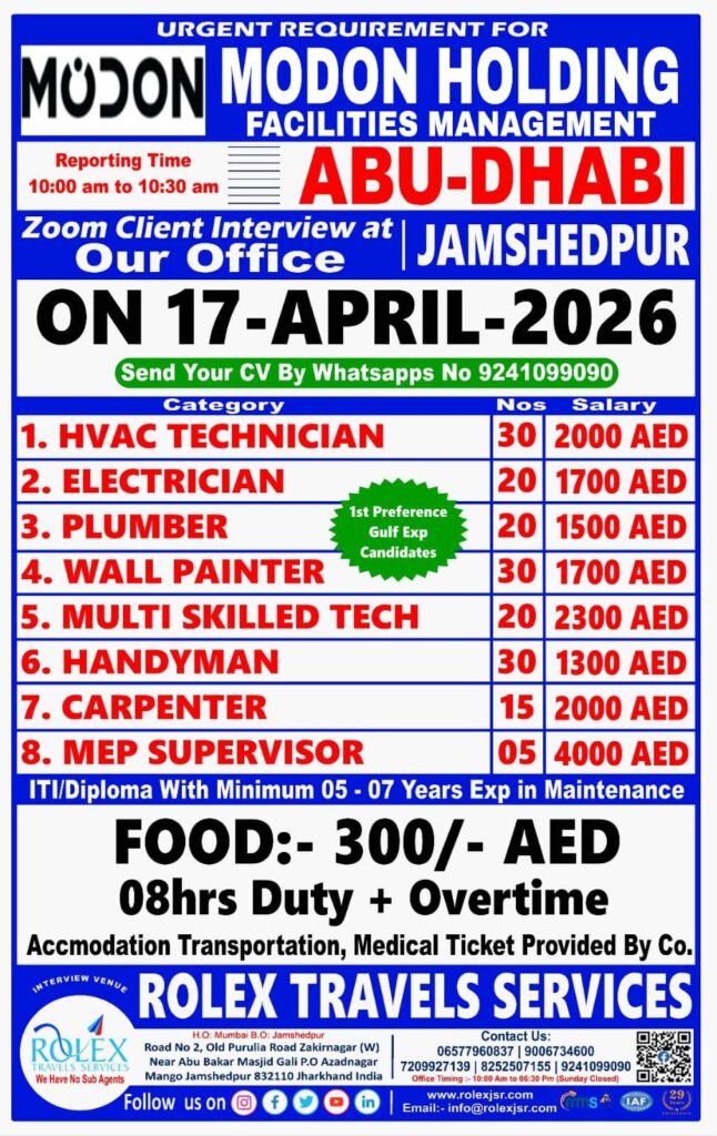 UAE Abu Dhabi Jobs 2026 – Modon Holding Facilities Management Hiring