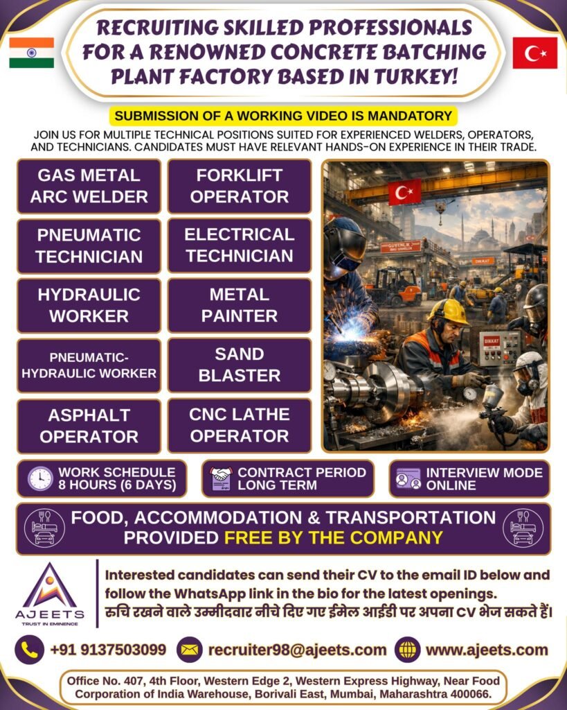 Urgent Hiring for Concrete Batching Plant in Turkey Urgent Hiring for Concrete Batching Plant in Turkey