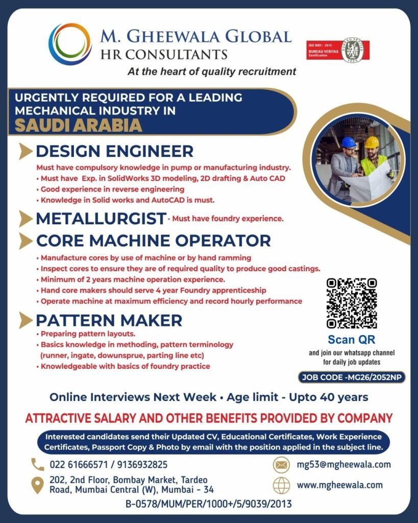 Urgent Hiring for Mechanical Industry in Saudi Arabia
