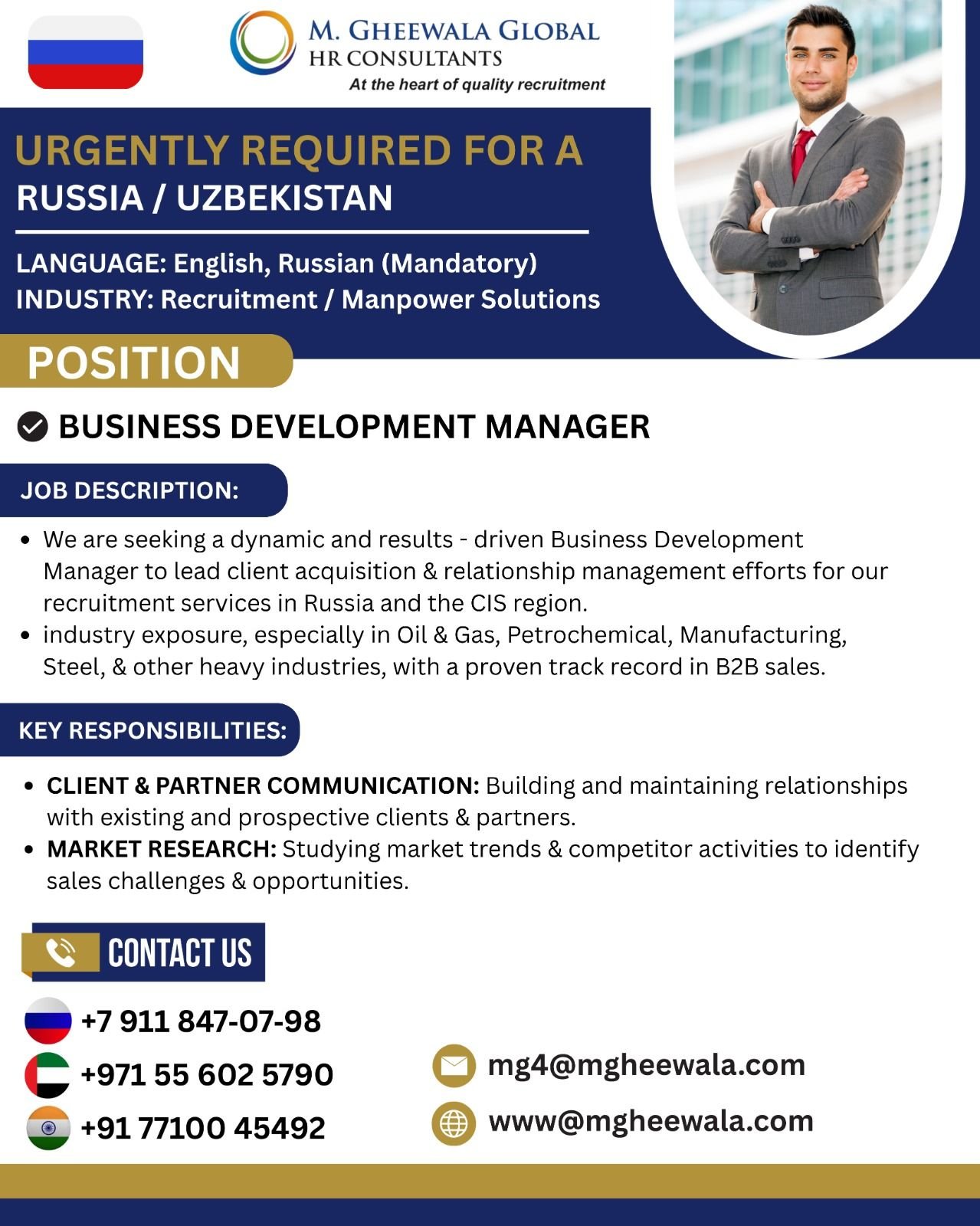 Urgently Hiring for Russia / Uzbekistan