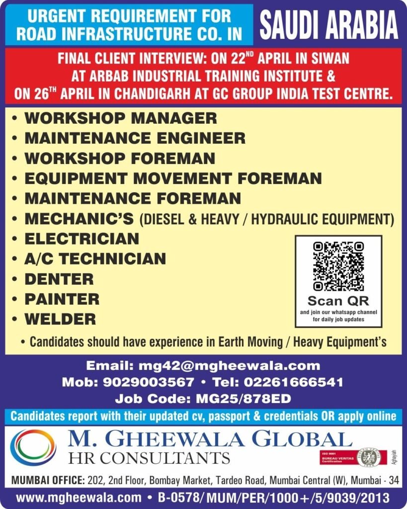 Urgent Road Infrastructure Job Vacancies in Saudi Arabia